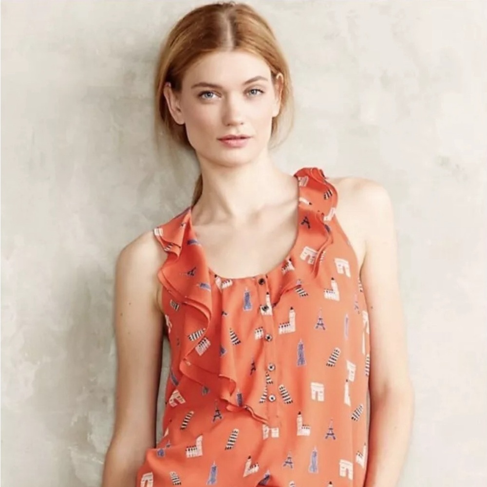 Anthropologie MAEVE Aurelie Orange Red Blouse 2
